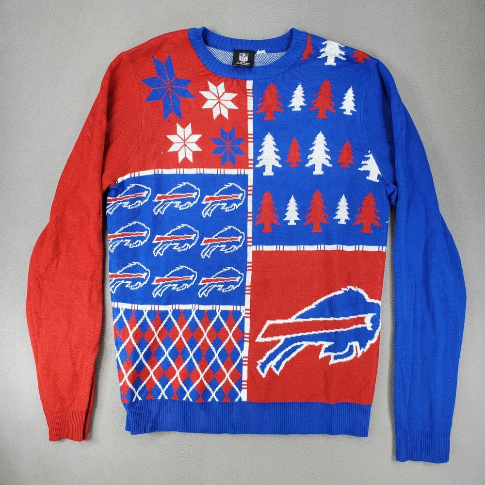 NFL Team Apparel Sweater Mens M Blue Red Buffalo Bills Ugly Christmas Sweater